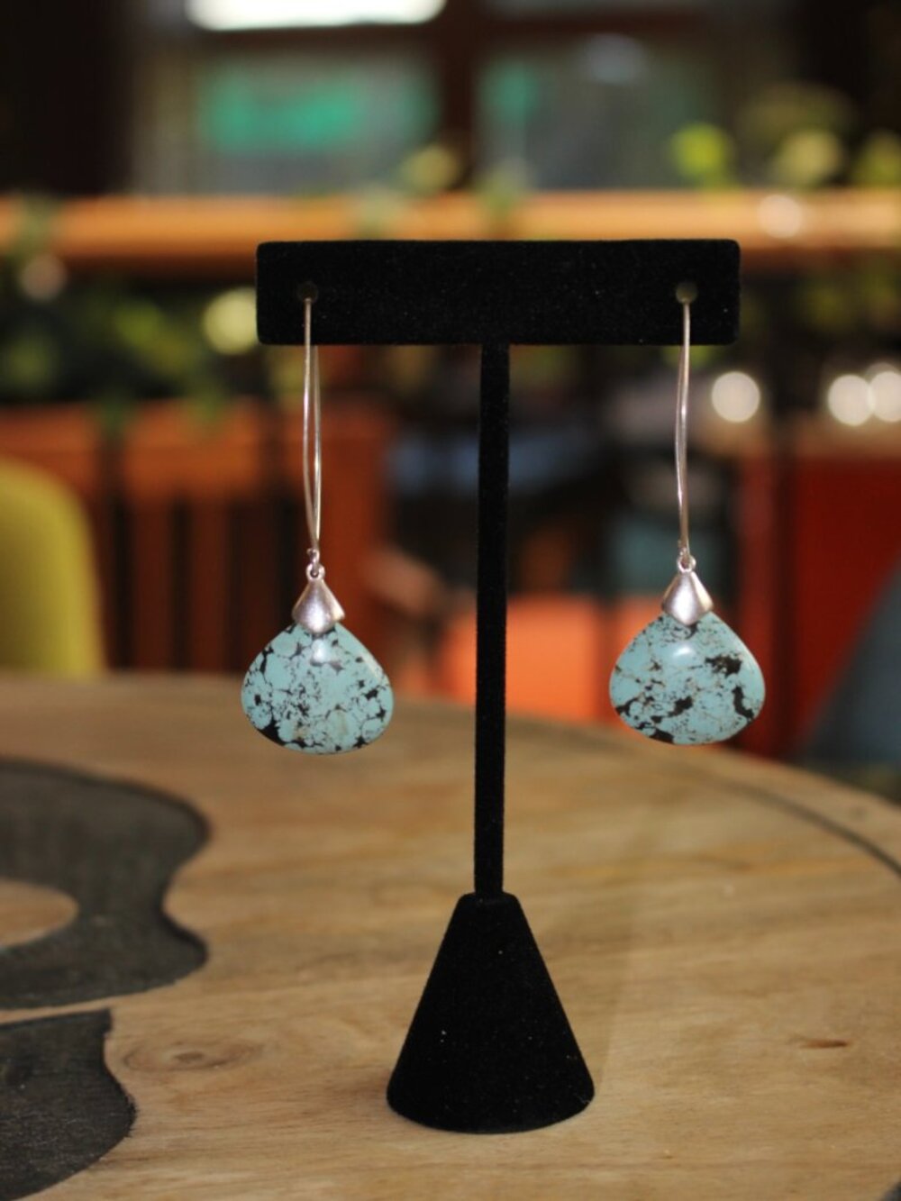 Turquoise & Sterling Drop Earrings Signed 925